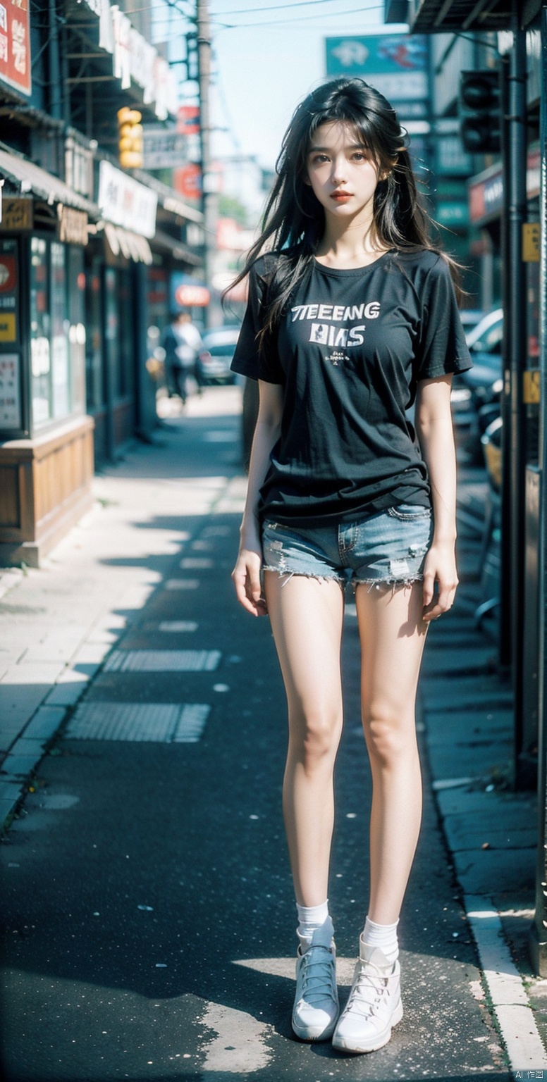  ((Best Quality)), ((Masterpiece)), (Very detailed:1.3), 3D, 1 girl,solo,(((full body))),Japanese girl, Japanese street style wear, T-shirt, shorts, cool, long hair, long ponytail, wearing sunglasses, street photo, Tokyo street,HDR (high dynamic range), ray tracing, nvidia RTX, super resolution, Unreal 5, subsurface scattering, PBR texture, post-processing, anisotropic filtering, depth of field, Maximum sharpness and sharpness, multi-layered textures, albedo and highlight maps, surface shading, accurate simulation of light-material interactions, perfect ratios, octane rendering, duotone lighting, low ISO, white balance, rule of thirds, wide aperture, 8K RAW, efficient sub-pixels, subpixel convolution, luminous particles, dynamic pose, Wuqiii