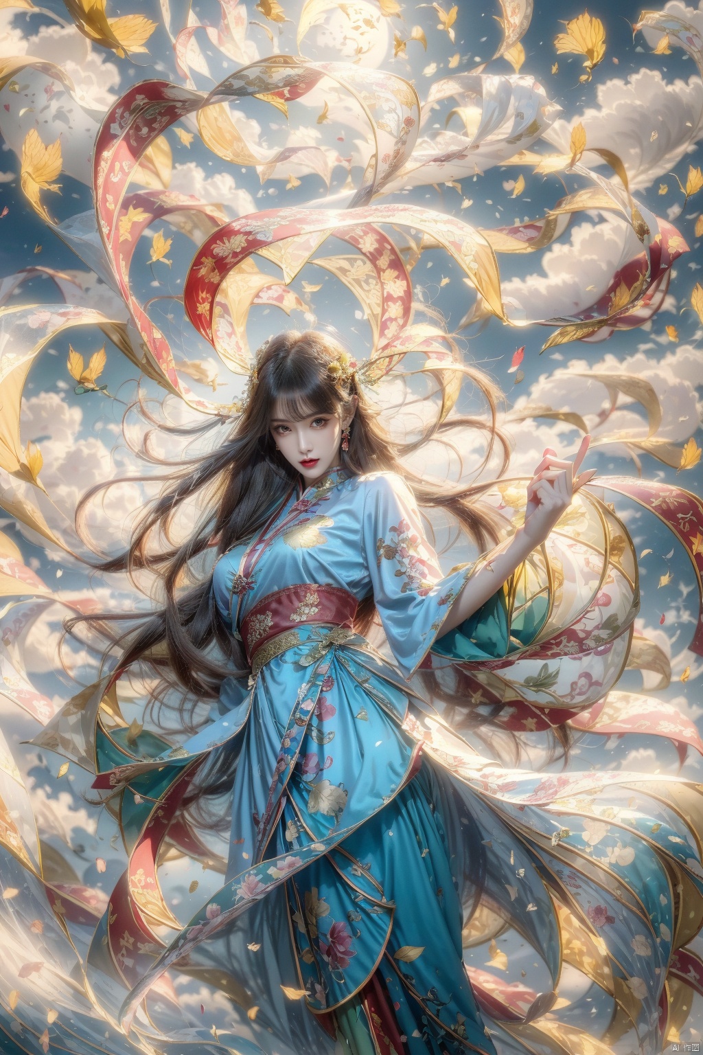  (Heading up) (Positive Light) Female Focus, Sword (Straight Sword) (Giant Phoenix Projection)
Red lips, bangs, earrings, kimono, Chinese cardigan, print, tassels
Cloud and mist whirlwind, shrouded in clouds and mist, ethereal aura drifting, Chinese architecture, Taoist runes, 1girl,police,pencil_skirt,high_heels