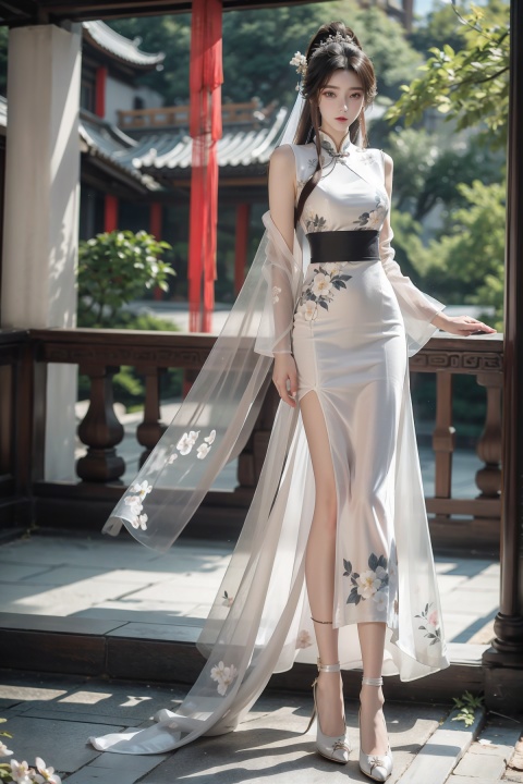  masterpiece, The best quality, 1girl, luxurious wedding dress, dreamy scene, white background, front viewer, looking at viewer, Flowers, romantic, Bride, Translucent white turban, UHD, 16k, , sparkling dress, yunbin, full_body, white stockings, wangyushan, Liu Yifei, chinese dress,white dress,
chinese clothes,dress,white dress,floral print,china dress,blue dress,hanfu,long sleeves,print dress,robe,skirt,sleeveless dress,widesleeves,yellow_footwear,high_heels,handbag