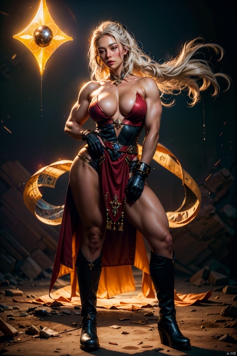  (1girl), topless，nipples，slim rhighs，light and shadow, wabstyle, glowing, white hair, long hair, wind, two-tone body, two-tone hair, (put nothing on:1.8),cleavage, shine tatoo, upper body, (photorealistic:1.4), flash, cinematic angle, mysterious, magical, obsidain, backlighting, fluctuation, 8k, photo, red, translucent, X-ray, goddess, (chakra:1.2),dress, glowing body, elegant, ntricate details, highly detailed,cinematic, dimmed colors, dark shot, muted colors, , Muscle，boots
