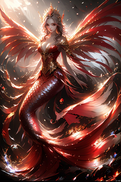  meimei,1girl,solo,red dress,cleavage,full body,,, masterpiece, best quality, mermaid