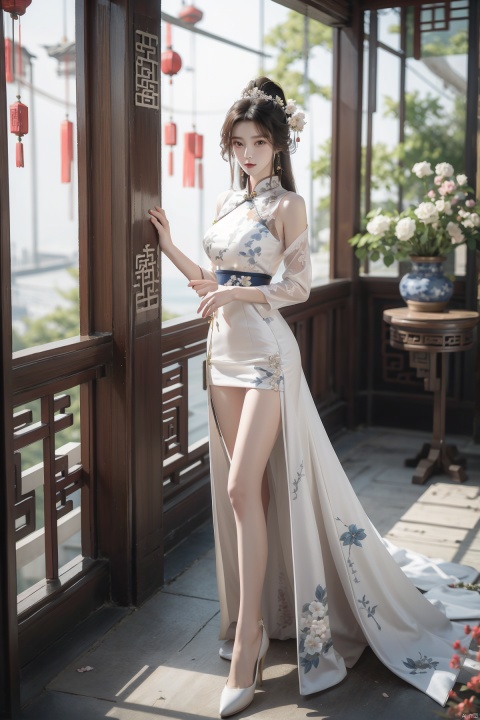  masterpiece, The best quality, 1girl, luxurious wedding dress, dreamy scene, white background, front viewer, looking at viewer, Flowers, romantic, Bride, Translucent white turban, UHD, 16k, , sparkling dress, yunbin, full_body, white stockings, wangyushan, Liu Yifei, chinese dress,white dress,
chinese clothes,dress,white dress,floral print,china dress,blue dress,hanfu,long sleeves,print dress,robe,skirt,sleeveless dress,widesleeves,yellow_footwear,high_heels,handbag