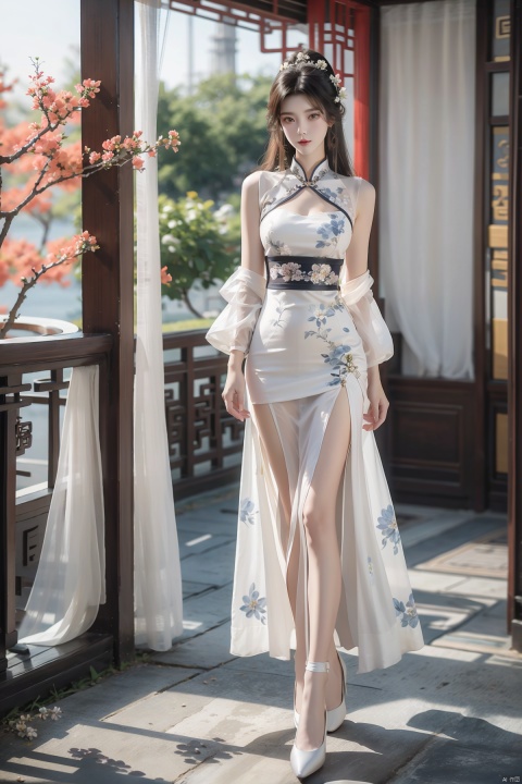  masterpiece, The best quality, 1girl, luxurious wedding dress, dreamy scene, white background, front viewer, looking at viewer, Flowers, romantic, Bride, Translucent white turban, UHD, 16k, , sparkling dress, yunbin, full_body, white stockings, wangyushan, Liu Yifei, chinese dress,white dress,
chinese clothes,dress,white dress,floral print,china dress,blue dress,hanfu,long sleeves,print dress,robe,skirt,sleeveless dress,widesleeves,yellow_footwear,high_heels,handbag