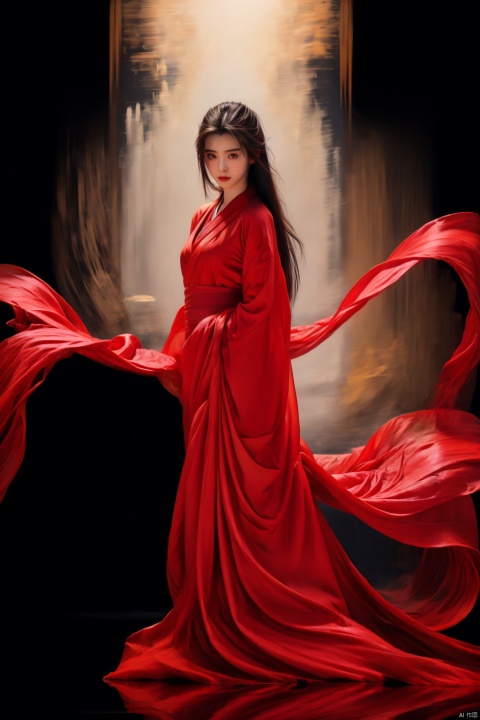  High detailed, masterpiece, A girl, Half-body close-up, solo, female focus：1.35, Tears in the eyes, [Shed tears], widow's peak, Long hair drifting away：1.5, Red, Hanfu|kimono）, /, Suspended red silk：1.35, BREAK, fine gloss, full length shot, Oil painting texture, (Black Background: 1.3), bow-shaped hair, 3D, ray tracing, reflection light, anaglyph, motion blur, cinematic lighting, motion lines, Depth of field, ray tracing, sparkle, vignetting, UHD, 8K, best quality, textured skin, 1080P, ccurate, emma, 1girl,yellow_footwear,pencil_skirt,skirt