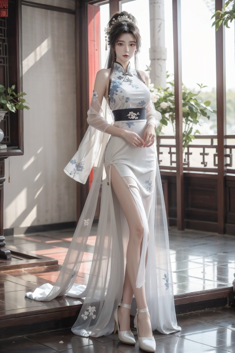  masterpiece, The best quality, 1girl, luxurious wedding dress, dreamy scene, white background, front viewer, looking at viewer, Flowers, romantic, Bride, Translucent white turban, UHD, 16k, , sparkling dress, yunbin, full_body, white stockings, wangyushan, Liu Yifei, chinese dress,white dress,
chinese clothes,dress,white dress,floral print,china dress,blue dress,hanfu,long sleeves,print dress,robe,skirt,sleeveless dress,widesleeves,yellow_footwear,high_heels,handbag