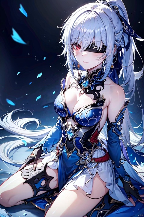 jingliu long hair,earrings,blue-white hair,white hair,grey hair,red eyes,bangs,ponytail,blush,single earring,hair between eyes,hair ornament, 
jingliu,long hair,earrings,blue-white hair,white hair,grey hair,blindfold,bangs,ponytail,blush,single earring,hair between eyes,hair ornament, jewelry,gloves,dress,blue dress,breasts,black gloves,fingerless gloves,clothing cutout,cleavage cutout,boots,closed mouth,cleavage,bare shoulders,detached sleeves,medium breasts,flower on the arm,armor,bare legs,