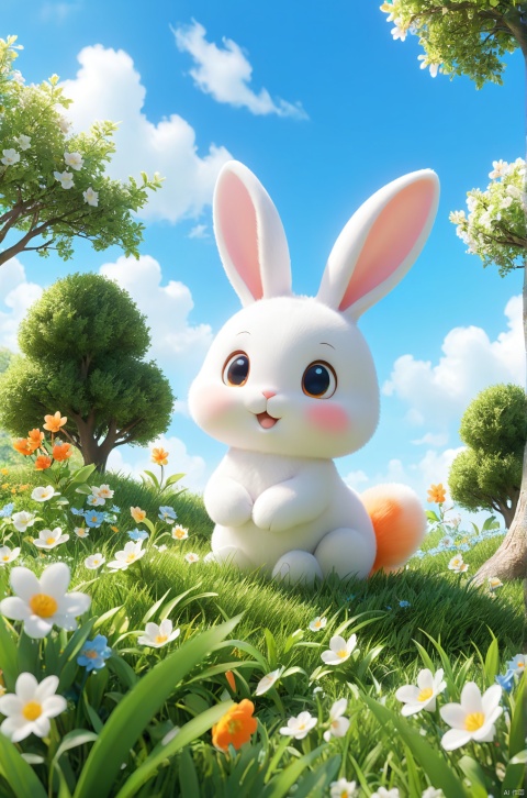 A cute bunny in the grass, spring flowers and trees, blue sky, bright colors, 8k, UHD
professional 3d model, anime artwork pixar, 3d style, good shine, OC rendering, highly detailed, volumetric, dramatic lighting,