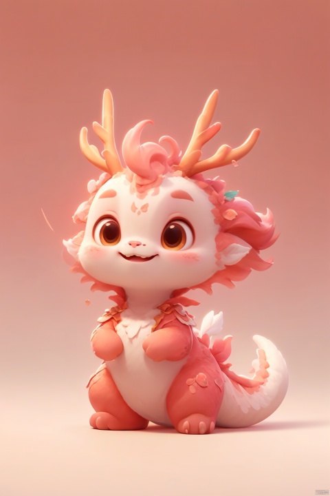  pink, cute pet, Illustration cartoon cute art style, full body, antlers , ((masterpiece)), original, rich details, extremely exquisite, red theme, 3d stely,dragon claw,snake,red background