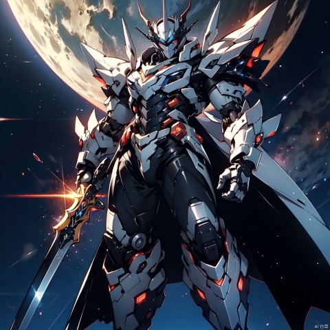 Mature men travel through the universe,, stars, mechpp,Very fine details,Armed with dual swords