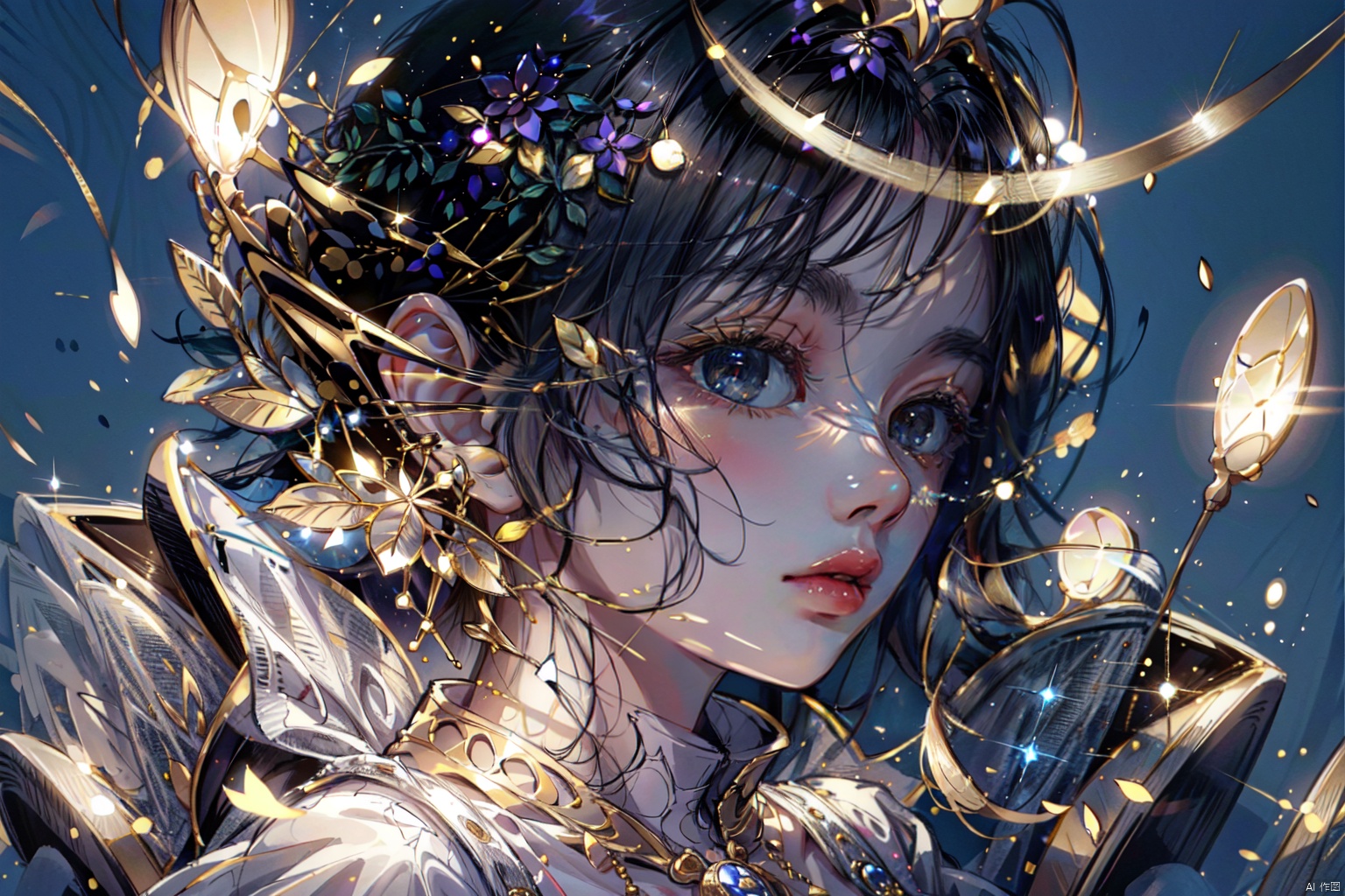 (Masterpiece) (The Master's) (Drawing) (Hair Drawing) (Fine Drawing of Eyes) (Fine Drawing of Face) (Fine Drawing of Human Body) (Beautiful Girl) (Quadratic) Dynamic, Fine CG, exquisite illustration, 1 girl, hand refinement, broken glass, divinity, prayer, gentleness, clarity, beauty, ambience, more detail, soft light and shadow, broken and beautiful, gray tone, silver, gold
