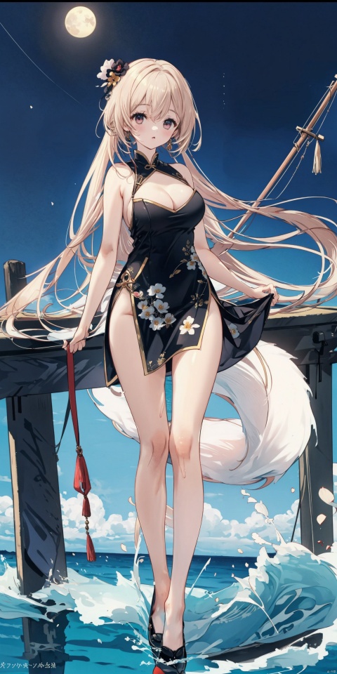  long hair,offical art,Colorful background, A beautiful woman with delicate facial features,Flower arms, Colorful and colorful silks cover the body, The looming body, (fox girl), （Qipao skirt),(masterpiece, top quality, best quality, official art, beautiful and aesthetic:1.2), ink wash painting,thin thigh,

 Highest picture quality, masterpiece, exquisite CG, exquisite and complicated hair accessories, big watery eyes, highlights, natural light, Super realistic, cinematic lighting texture, absolutely beautiful, 3D max, vray, c4d, ue5, corona rendering, redshift, octane rendering, （Show whole body）, （all body）, Anchorage ( Moonlit Boat Ride)