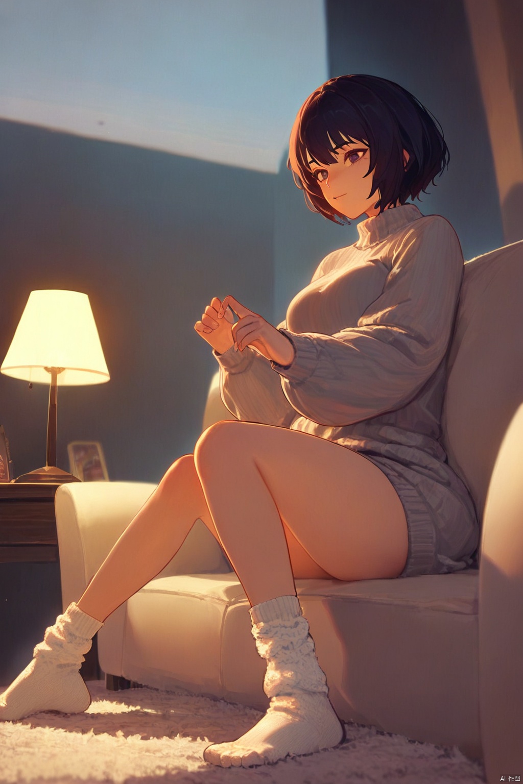 score_9, score_8_up, score_7_up, cartoon, rating_explicit, medium shot,
lamp light, sitting on sofa, big sweater, tight leggins, wool socks,
Cassandra Cain, dc_comics, all body scars, short hair, 
(best quality, absurd res, ultra detailed),
concept art, 