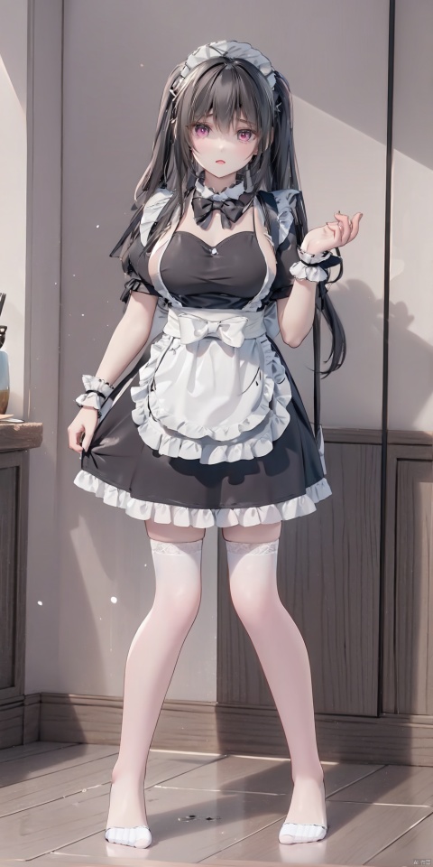  maid,noshoes, (middle breasts), MizarFeet,black thighhighs,lace ddw,long_hair,sitting,foot worship, black corset, lace ddw, blackpantyhose,see-throughcontrol,slender feet,phpose,profect feet,lace, white leotard, phpose,pink leotard, dress,apron,maid,maid apron,maid headdress