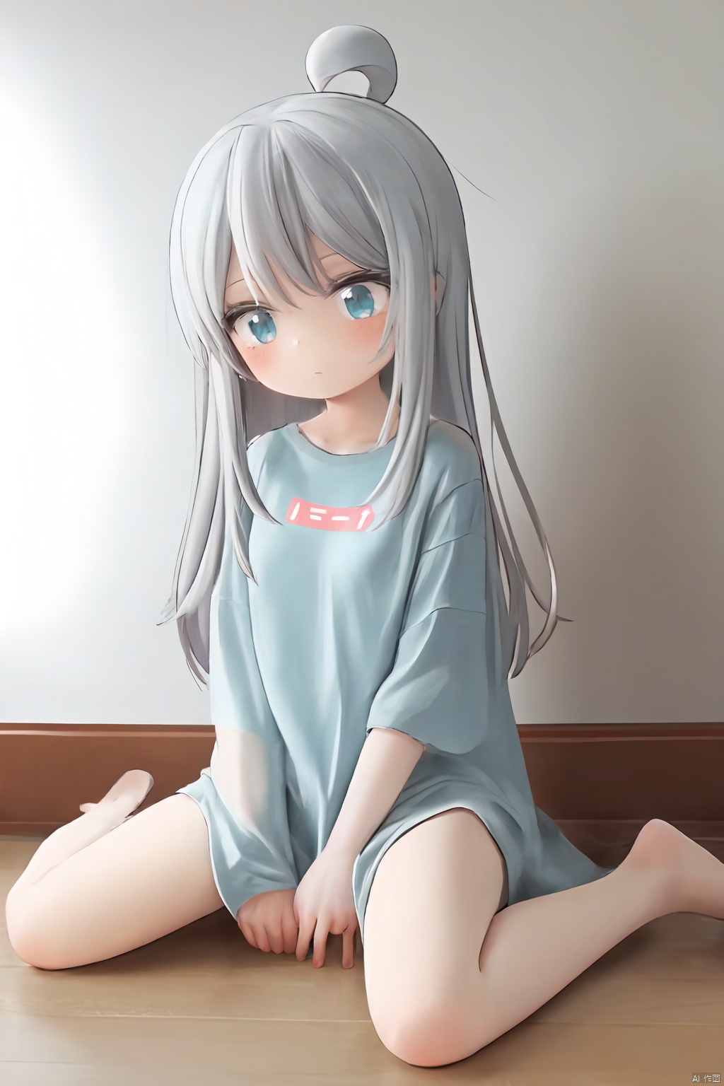  1girl,oyama_mahiro,loli,light blue shirt,sit, kyoushitsu