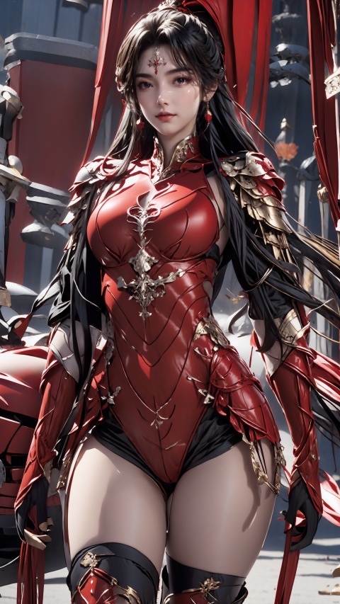  1girl,red armor,thighs,