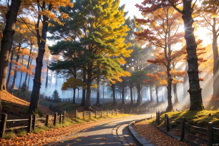 outdoors
￼
day
￼
tree
￼
no humans
￼
leaf
￼
sunlight
￼
nature
￼
scenery
￼
forest
￼
fence
￼
autumn
￼
/scenery/
￼
