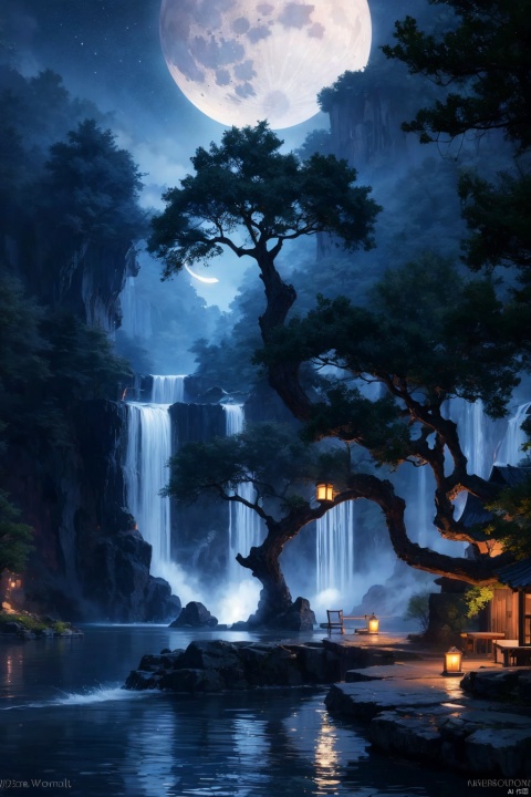 outdoors
￼
sky
￼
artist name
￼
water
￼
tree
￼
no humans
￼
night
￼
moon
￼
nature
￼
night sky
￼
scenery
￼
waterfall
￼
￼
