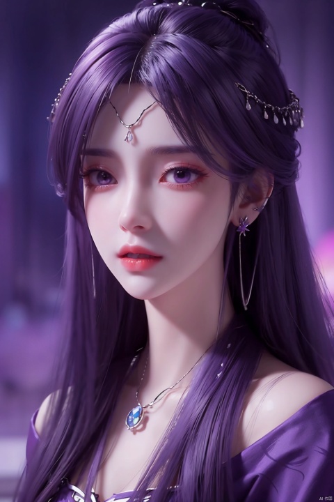  1girl
￼
solo
￼
long hair
￼
jewelry
￼
closed mouth
￼
purple eyes
￼
purple hair
￼
earrings
￼
blurry
￼
lips
￼
blurry background
￼
expressionless
￼
portrait
￼
TMS-yx
￼
orthofacial