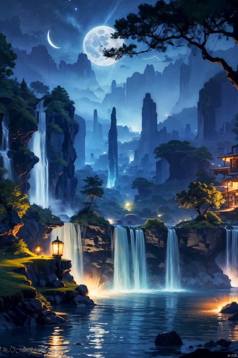 outdoors
￼
sky
￼
artist name
￼
water
￼
tree
￼
no humans
￼
night
￼
moon
￼
nature
￼
night sky
￼
scenery
￼
waterfall
￼
￼
