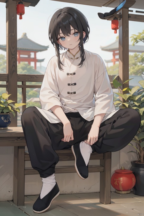 solo, long hair, looking at viewer, black hair, long sleeves, 1boy, full body, male focus, outdoors, japanese clothes, wide sleeves, black footwear, tree, chinese clothes, hanfu, Kung fu moves, Wen Dao Sheng Zun, xiaosheng, jznssw, taoist priest,Multi energy text,white socks,Energy pairing,Glowing Text,Transparent text, Ancient China_Indoor scenes, zhifu xianling, , mature male,(bx:0.8),