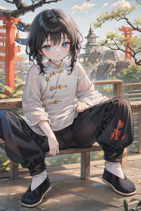 solo, long hair, looking at viewer, black hair, long sleeves, 1boy, full body, male focus, outdoors, japanese clothes, wide sleeves, black footwear, tree, chinese clothes, hanfu, Kung fu moves, Wen Dao Sheng Zun, xiaosheng, jznssw, taoist priest,Multi energy text,white socks,Energy pairing,Glowing Text,Transparent text, Ancient China_Indoor scenes, zhifu xianling, , mature male,(bx:0.8), xihuabeauty