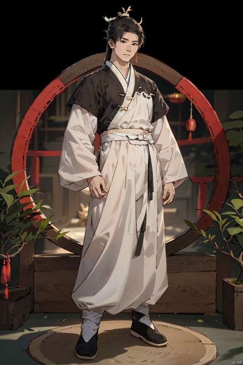 solo, long hair, looking at viewer, black hair, long sleeves, 1boy, standing, full body, male focus, outdoors, japanese clothes, wide sleeves, black footwear, tree, chinese clothes, hanfu, Kung fu moves, Wen Dao Sheng Zun,(bx:1.2), xiaosheng, jznssw, taoist priest,Multi energy text,white socks,Energy pairing,Glowing Text,Transparent text, Ancient China_Indoor scenes, zhifu xianling, 372089, boy