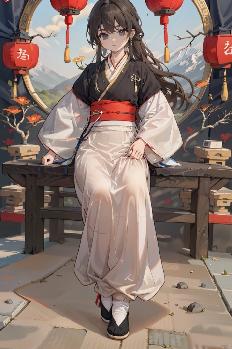 solo, long hair, looking at viewer, black hair, long sleeves, 1boy, full body, male focus, outdoors, japanese clothes, wide sleeves, black footwear, tree, chinese clothes, hanfu, Kung fu moves, Wen Dao Sheng Zun,(bx:1.2), xiaosheng, jznssw, taoist priest,Multi energy text,white socks,Energy pairing,Glowing Text,Transparent text, Ancient China_Indoor scenes, zhifu xianling, boy, 1 boy, 