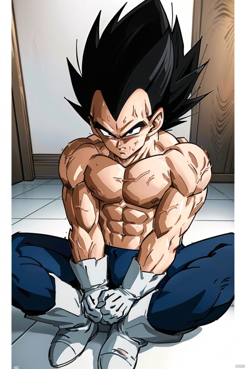 (short hair, blue eyes, black hair, gloves, sitting, closed mouth, blue hair, male focus, sweat, boots, multiple boys, solo focus, pants, white gloves, muscular, black pants, abs, white footwear, 1boys, pectorals, muscular male, spiked hair, ground vehicle, bara, large pectorals, topless male, super saiyan, vegeta:1.3)
High resolution, Master Painting, CG, Wallpaper, Super Detail, Intricate Detail, Masterpiece, 8k, Contrast, Smooth, bright picture, Soft picture, Rembrandt Lighting, Amazing, Manga style, Manga, Anime, Game CG,baduosi, beijita