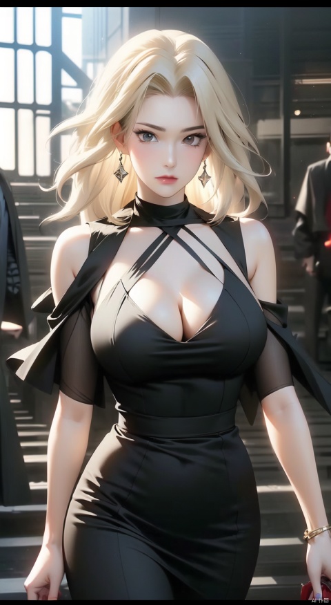 A woman with white hair, big breasts, transparent black dress, and a longing expression, , gangshou
