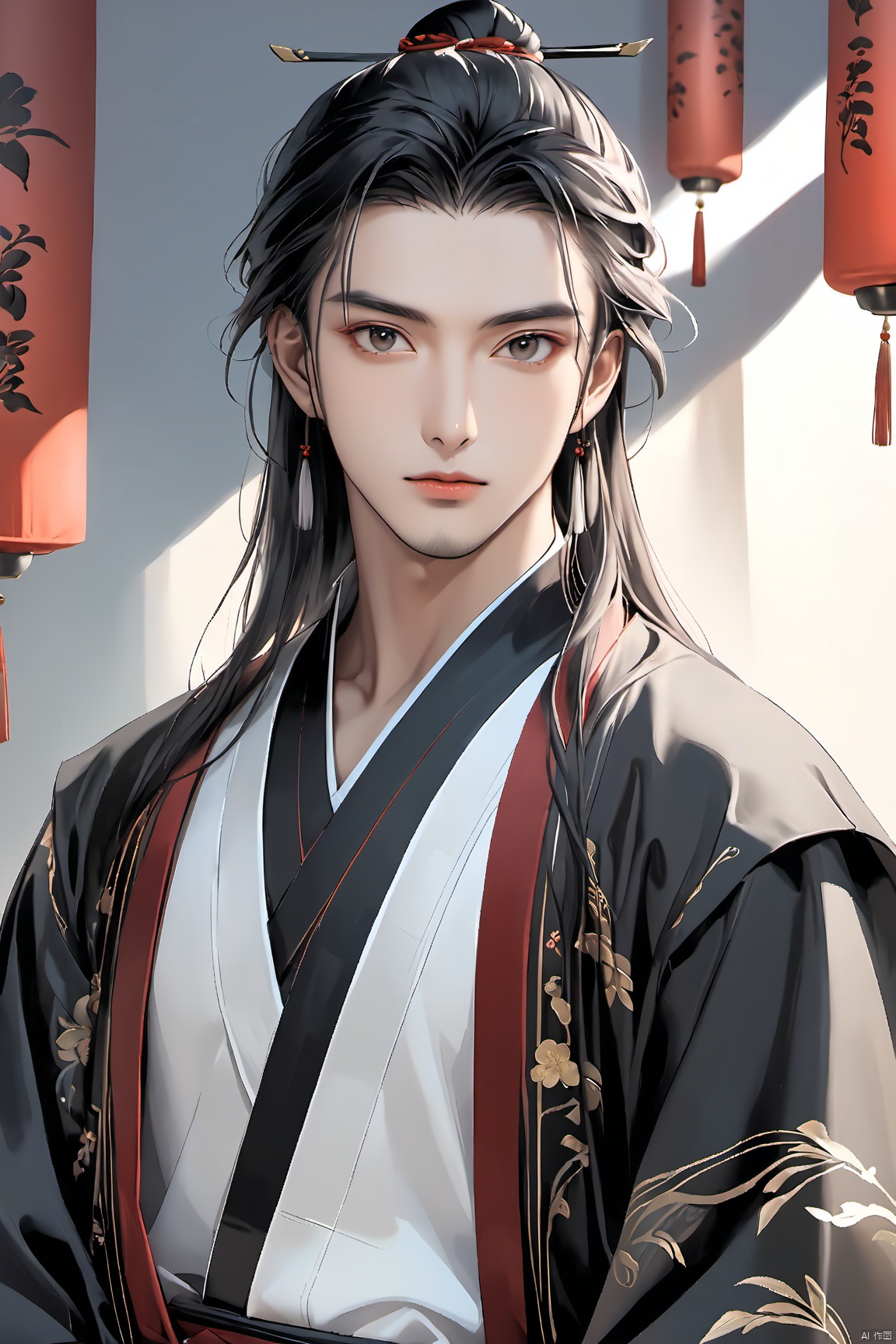  
 Asian man ,manly,black hair, black eyes, Ancient Chinese style clothing,Tang Dynasty

artist Sargent's color, realistic facial features, beautiful lighting, extremely beautiful facial details and delicate eyes, clear and three-dimensional facial features, 32K, niji style,ghibli style, Anime style, cool feeling, high-end photos,