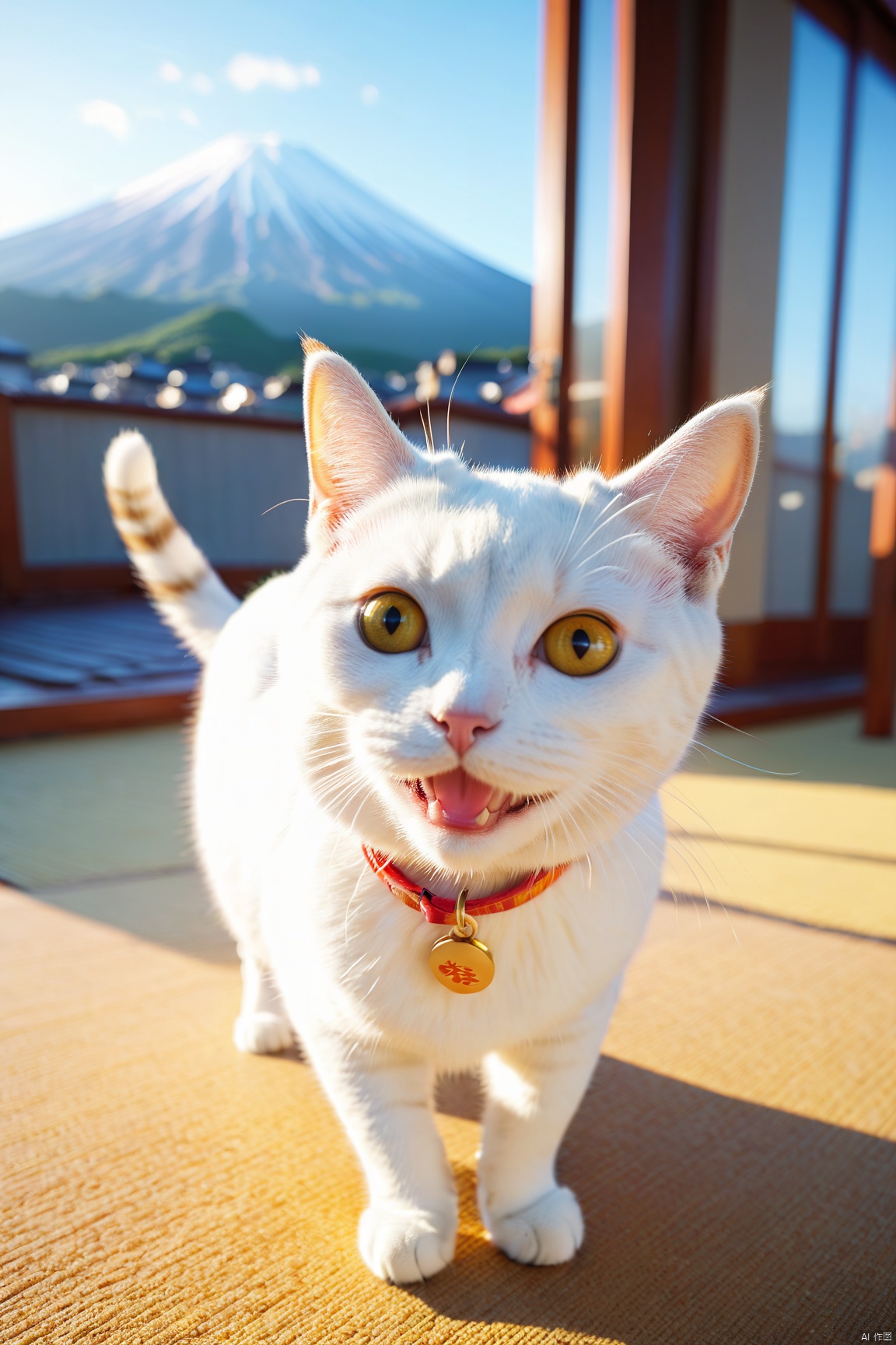  cat, happy smile, soft light, light on face, dynamic posture, BREAK((solo, 1cat, adorable , young cat, cute cat, short hair), (full body:1.35), dynamic angle, detailed shadow, detailed lightning, (wide view, wide-angle lens)), BREAK(cozy, outdoor, , firstSunrise,outdoors,mount fuji,mountainous horizon,sunrise,sunset,sunlight,city,ocean), BREAK(, extremely detailed, CG, 8k Amazing, finely detail, (masterpiece:2.0, best quality), (intricate details, depth of field)), RAW photo, 8k UHD,
,poakl cartoon newyear style