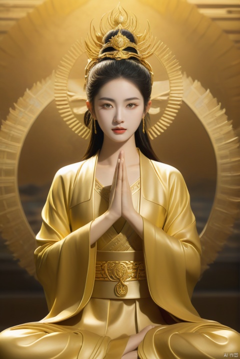  gorgeous,Golden picture,8k,Slender figure,Slender figure,(Pretty face:1.3),( many arms,take different weapon:1.2),Stylish,modern,Thousand-Hand Kwan-yin,realist style