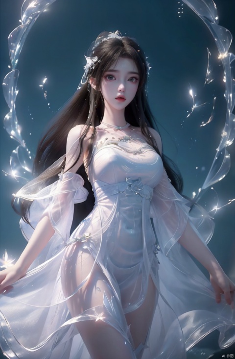  (1girl:1.2),stars in the eyes,(pure girl:1.1),(white dress:1.1),(full body:0.6),There are many scattered luminous petals,bubble,contour deepening,(white_background:1.1),cinematic angle,nike,underwater,adhesion,green long upper shan, qingyi