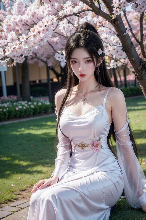  Real scene, 8K quality, super detail, beautiful and sexy girl, beautiful curve, perfect proportion, fair skin, necklace, full-length photos, colorful, various postures, flowers, gardens, flowers, cherry blossoms, roses.Tall and long-legged,Close-up lens,The woods, the garden, alone.