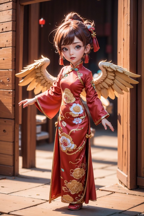  girl,anger,chinese clothes,red hanfu,wings,(chibi:1.2),
