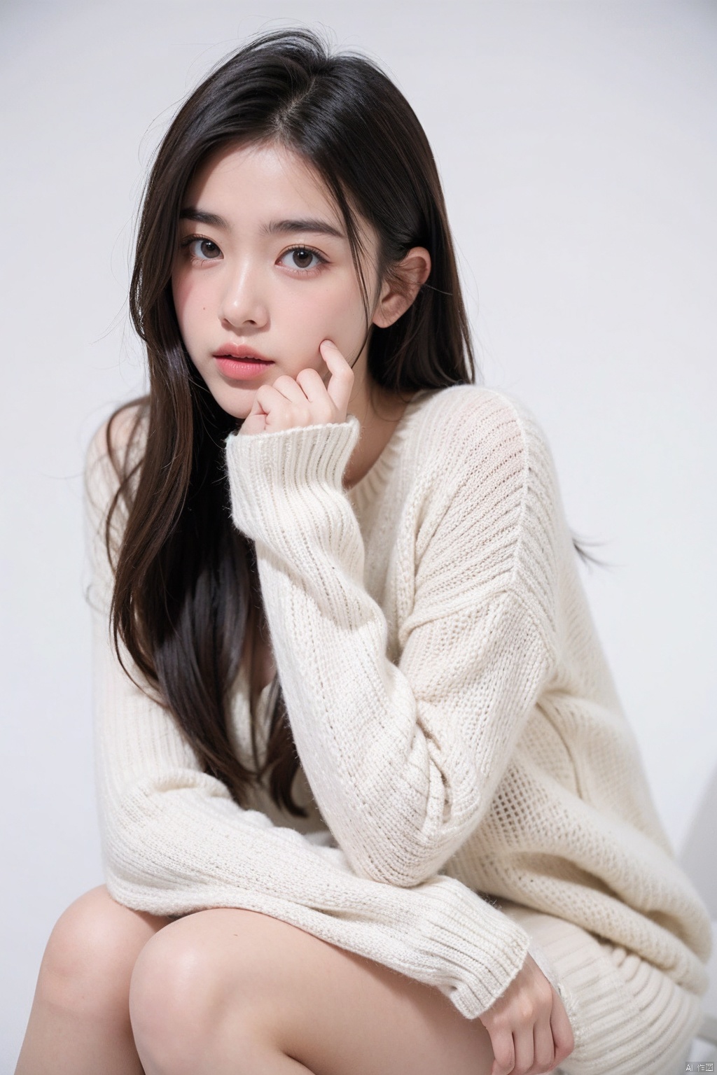  1girl,sweater,white background,