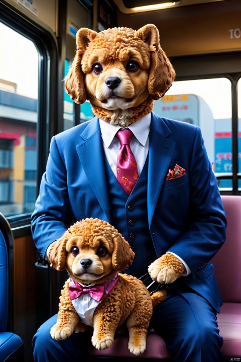 Poodle,suit,on bus, AgainAnimal_v1