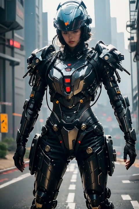 photorealistic,1girl,cyberpunk armor,helmet,(detailed face:1.2),full body,realistic, science fiction, helmet, cable, cyberpunk, lips, screen,