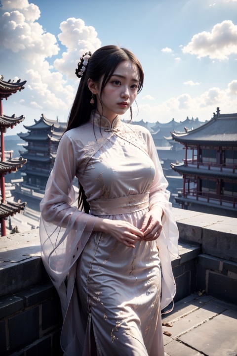 girl,chinese style architecture,