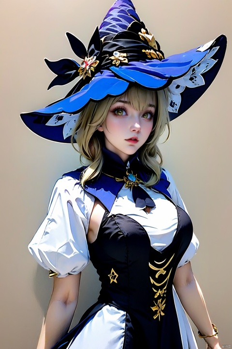 1girl, lisa \(genshin impact\), solo, breasts, witch hat,