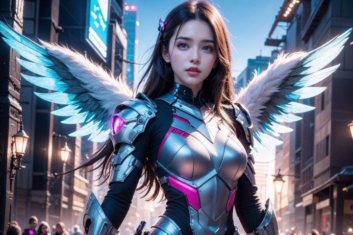 1girl,upper body,outdoor,cyber armor,wings,