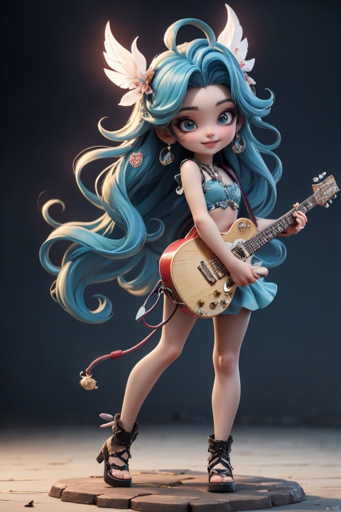  Masterpiece,highest quality,realistic,very fine and fine details,high resolution,8K,
hubg\(haixiaoqiong)\, 1girl, smile,blue hair,rock music, guiter,