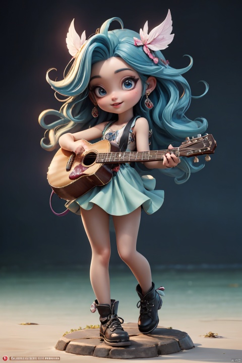  Masterpiece,highest quality,realistic,very fine and fine details,high resolution,8K,
hubg\(haixiaoqiong)\, 1girl, smile,blue hair,rock music, guiter,