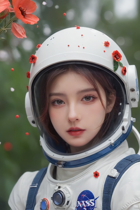 cinematic photo, perfectly centered girl portrait detailed astronaut with flowers explosion helmets,anatomical drawing,dripping paint,coquelicot color,volumetric lighting,unreal engine,blender model,3d model,incredible bokeh . 35mm photograph,film,bokeh,professional,4k,highly detailed,hubg_beauty_girl, hubg_jsnh