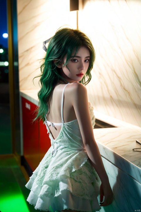  ultra wide field, ultra dynamic lighting amazing shadows, Deep photo,depth of field,shadows,
hubggirl, messy hair,dark,nighttime,dark photo,grainy,dimly lit,shot on RED camera,harsh camera flash, green hair,white_marble_glowing_skin,white backless_dress, hubg_jsnh