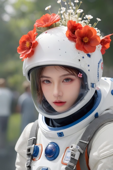 cinematic photo, perfectly centered girl portrait detailed astronaut with flowers explosion helmets,anatomical drawing,dripping paint,coquelicot color,volumetric lighting,unreal engine,blender model,3d model,incredible bokeh . 35mm photograph,film,bokeh,professional,4k,highly detailed,hubg_beauty_girl, hubg_jsnh