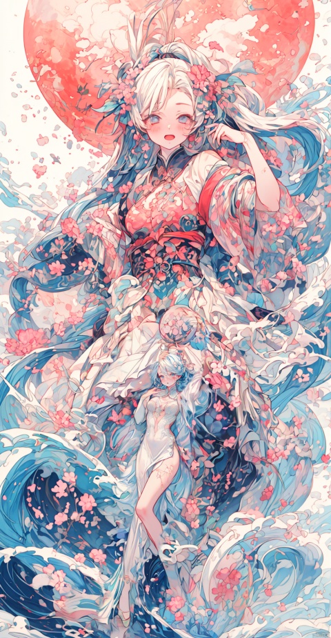  A girl, butterfly, dusk, falling flowers, cherry blossoms, ripples, water, blood, wounds, heart, Streamers, tears, laughte, myuejin, guijian, surrealistic, qsflh, Colorful portraits, fushihui, banhua, Ukiyoe, Rebellious girl, boom, Magic Circle, As the moon, flat, saibo, chocolate,cyberpunk, jtc, chinese style, HTTP, white pantyhose, yinyou, shuimo, shuixia, Ancient costume dancers, midjourney portrait, sssr, lodress, liquid clothes