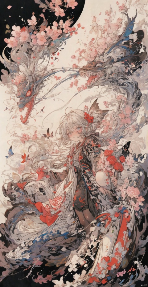  A girl, butterfly, dusk, falling flowers, cherry blossoms, ripples, water, blood, wounds, heart, Streamers, tears, laughte, myuejin, guijian, surrealistic, qsflh, Colorful portraits, fushihui, banhua, Ukiyoe, Rebellious girl, boom, Magic Circle, As the moon, flat, saibo, chocolate,cyberpunk, jtc, chinese style, HTTP, white pantyhose, yinyou, ghost nocturnal