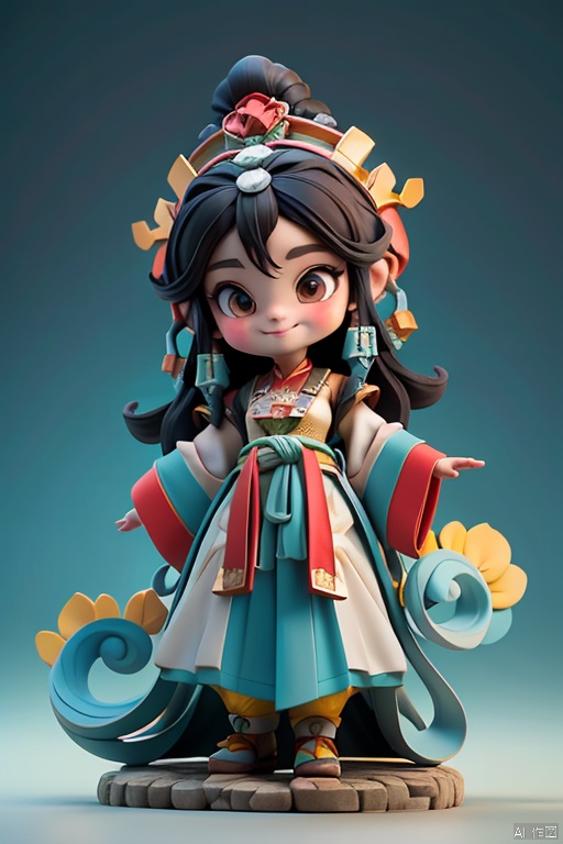  Black-haired girl, Wearing colorful national costumes, headdresses with exquisite silver ornaments, bright colors such as red, yellow, blue, and green, enthusiastic and energetic, smiling, hospitable, and with open hands, it integrates the landscape elements of southwest Guizhou, such as mountain peaks, rivers, terraces, etc