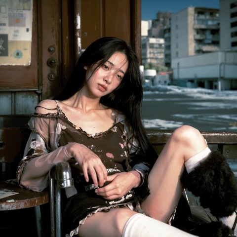 In a hauntingly desolate urban environment, a thoughtful high school girl sits alone on a worn-out chair, casting a solitary figure against the backdrop of derelict buildings and debris-strewn alleys. Her posture is introspective, her gaze fixed on something beyond the immediate decay, embodying the juxtaposition of innocence and resilience in the face of a seemingly indifferent world.

Her school uniform, a beacon of normalcy and routine, contrasts sharply with the dystopian surroundings, where shattered windows reflect fragmented skies and ivy clings precariously to the skeletons of once-grand edifices. Rays of light pierce through the cracks and crevices, illuminating her profile and casting a chiaroscuro effect that underscores the tension between hope and despair.

The photograph, expertly captured through a telephoto lens, renders the scene with a shallow depth of field that isolates the subject, blurring the decrepit background into a tapestry of muted grays and sepia tones. The high-resolution image preserves every detail, from the threadsbare fabric of the chair to the nuanced expressions on the girl's face—a microcosm of the larger story playing out in the wasted cityscape.

This poignant composition serves as a visual allegory, depicting the complex emotions of adolescence set against the backdrop of societal decline, yet highlighting the indomitable spirit that endures even in the most desolate of circumstances. The resulting image is a testament to the enduring human condition and the quiet strength found within the hearts of those who navigate through life's challenging landscapes.